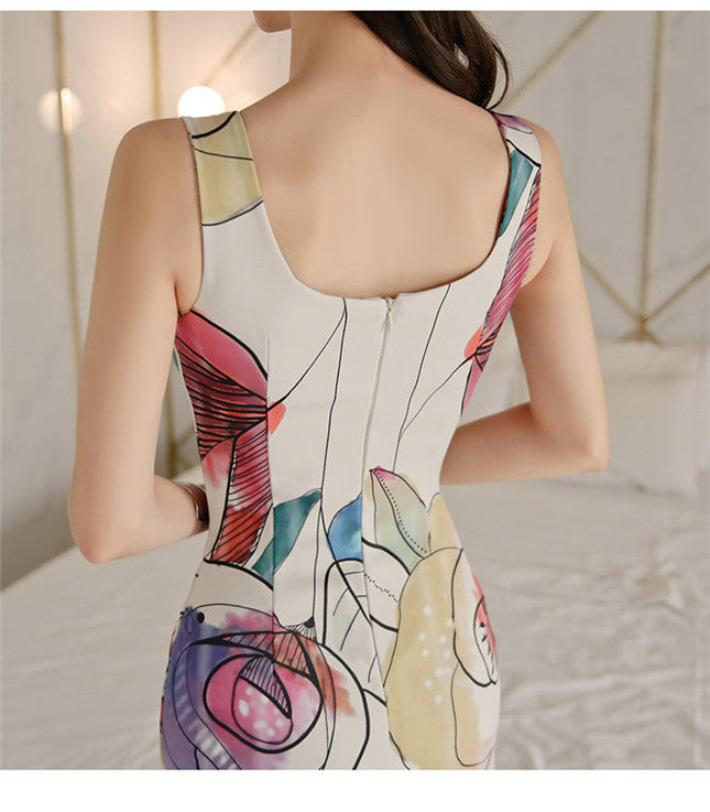 CM-DF112204 Women Casual Seoul Style Square Collar Floral Tank Sleeveless Dress (Available in 2 colors)