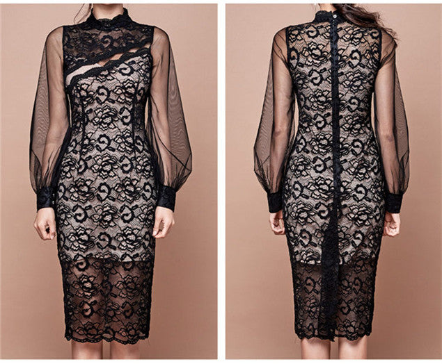 CM-DF112615 Women Elegant Seoul Style Gauze Sleeve Lace Bodycon Dress (Available in 2 colors)