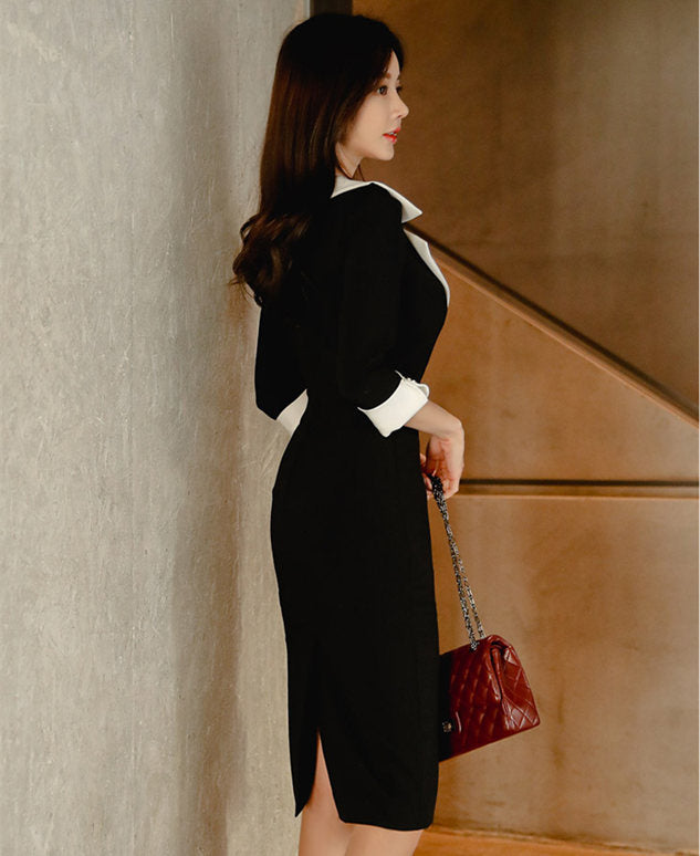 CM-DF123101 Women Elegant Seoul Style Sleeveless Tailored Collar Bodycon Dress - Black