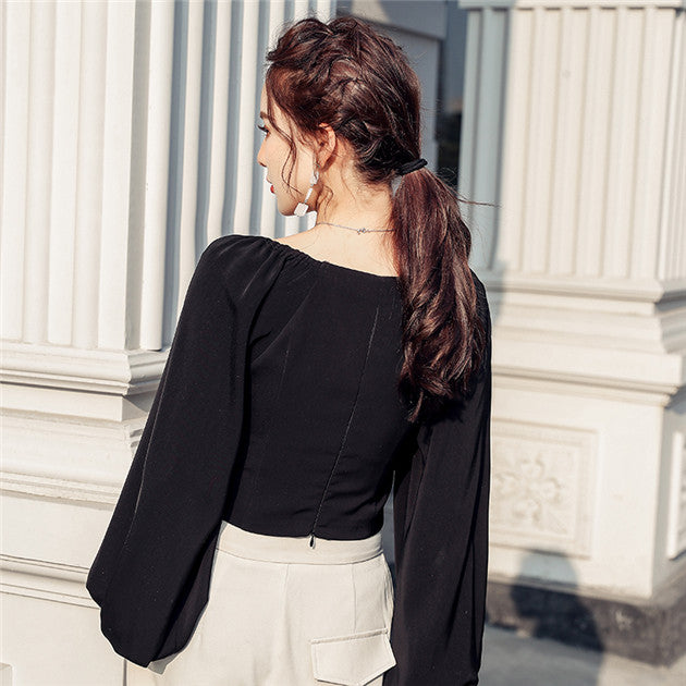 CM-TF010404 Women Casual Seoul Style Square Collar Puff Sleeve Blouse (Available in 2 colors)