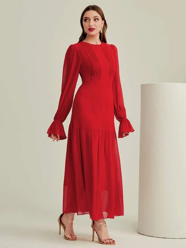 CM-DS788999 Women Elegant Seoul Style Ruffle Trim Flounce Sleeve Dress