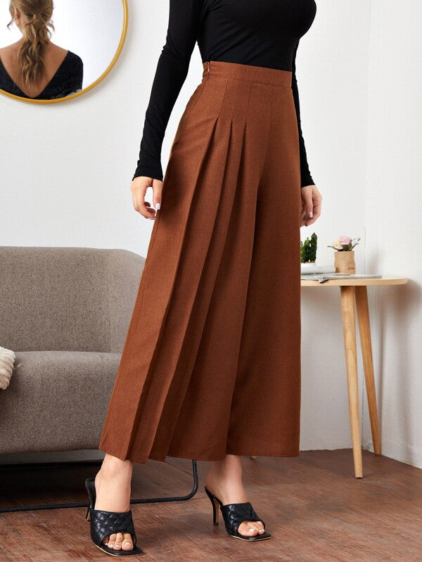 CM-BS903850 Women Elegant Seoul Style Fold Pleated Detail Wide Leg Pants - Rust Brown