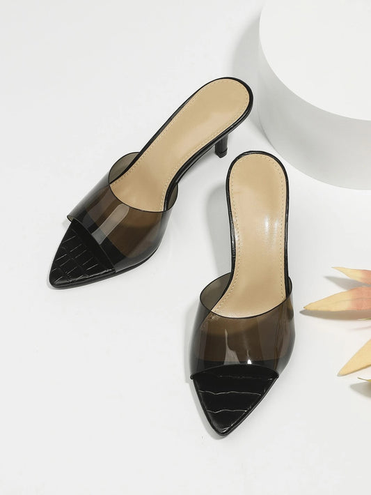 CM-SHS400396 Women Trendy Seoul Style Clear Strap Heeled Mule Sandals - Black