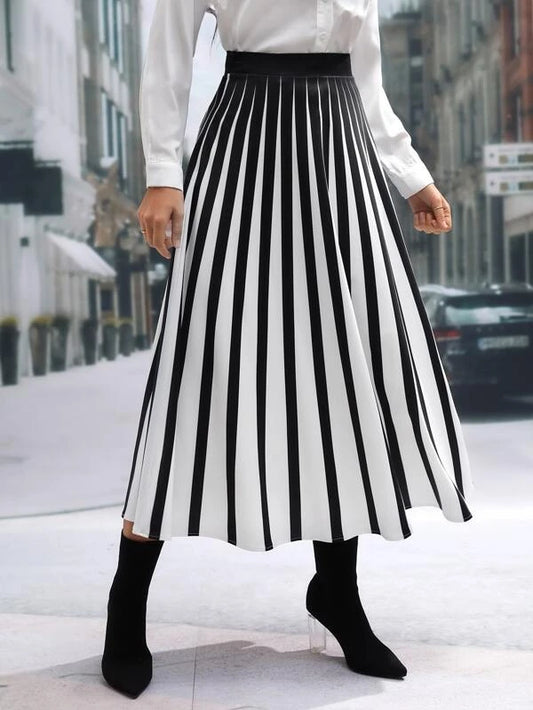 CM-BS945110 Women Casual Seoul Style High Waist Two Tone Pleated Skirt