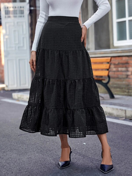 CM-BS895915 Women Elegant Seoul Style High Waist Ruffle Hem Skirt - Black