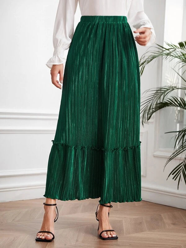 CM-BS421631 Women Casual Seoul Style High Waist Ruffle Hem Pleated Skirt