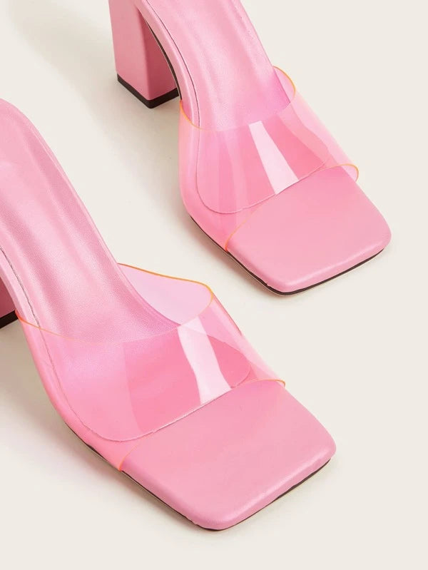 CM-SHS378181 Women Trendy Seoul Style Minimalist Chunky Heeled Mule Sandals - Pink