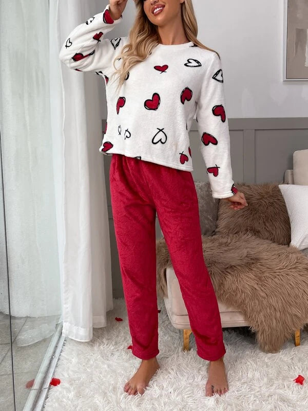 CM-LS538775 Women Trendy Seoul Style Heart Print Pajama Set