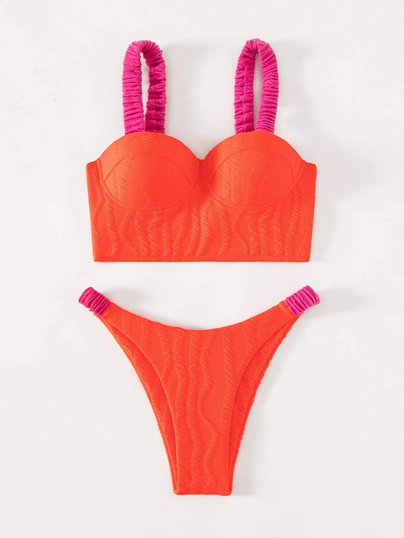 CM-SWS423442 Women Trendy Seoul Style Colorblock Push Up Bikini Swimsuit
