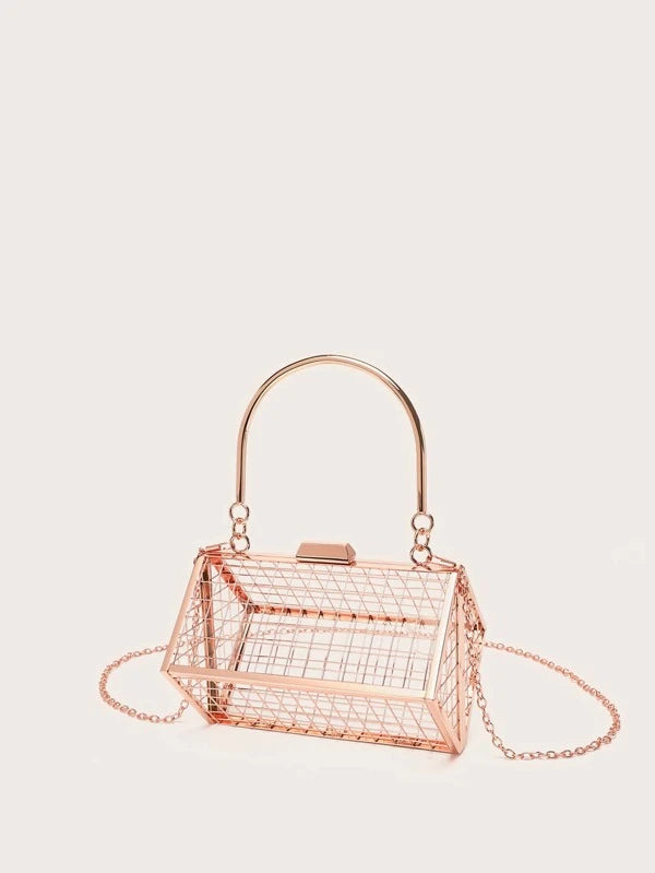 CM-BGS124771 Women Trendy Seoul Style Mini Hollow Out Chain Box Bag - Rose Gold