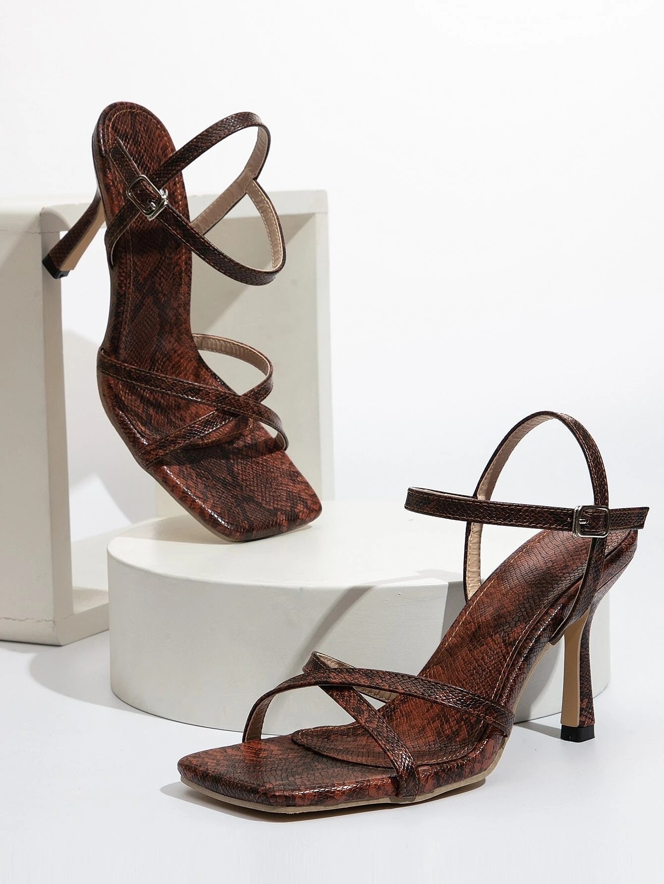 CM-SHS917249 Women Elegant Seoul Style Snakeskin Thin Strap Stiletto Heeled Sandals
