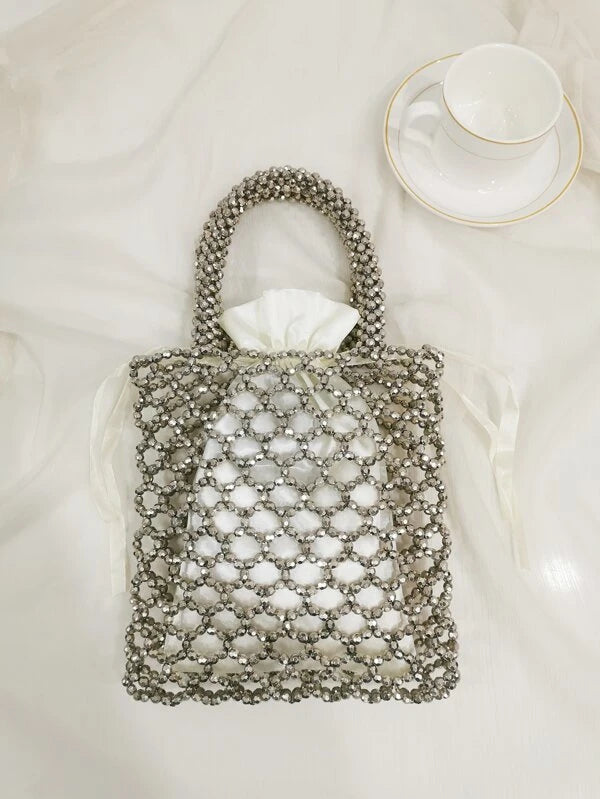 CM-BGS997596 Women Trendy Seoul Style Hollow Out Design Satchel Bag - Silver