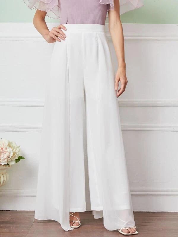 CM-BS425447 Women Elegant Seoul Style Zipper Back Wide Leg Pants With Cape