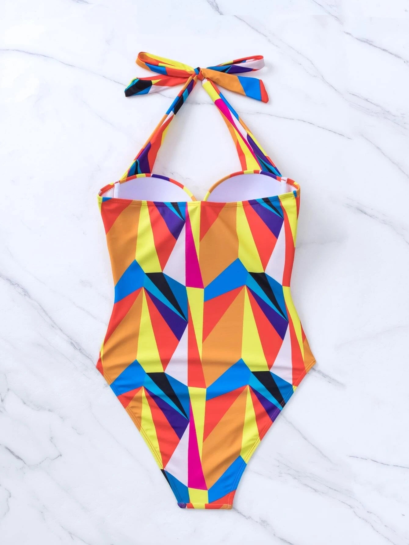 CM-SWS165212 Women Trendy Seoul Style Patchwork Print Push Up One Piece Swimsuit