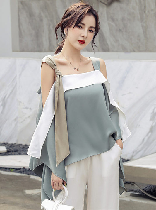 CM-TF050412 Women Casual Seoul Style Off the Shoulder Loosen Straps Blouse