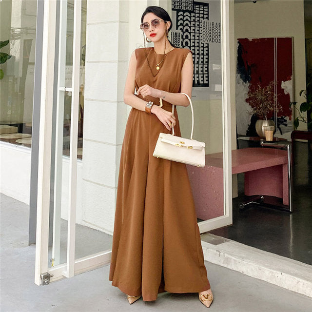 CM-JF053014 Women Elegant Seoul Style Sleeveless High Waist Wide-Leg Long Jumpsuit (Available in 2 colors)