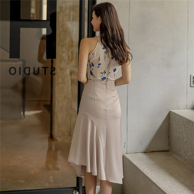 CM-SF060104 Women Elegant Seoul Style Floral Blouse With High Waist Fishtail Skirt - Set