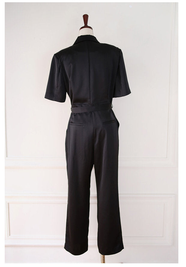 CM-JF060206 Women Casual Seoul Style Short Sleeve Tie Waist V-Neck Long Jumpsuit (Available in 2 colors)