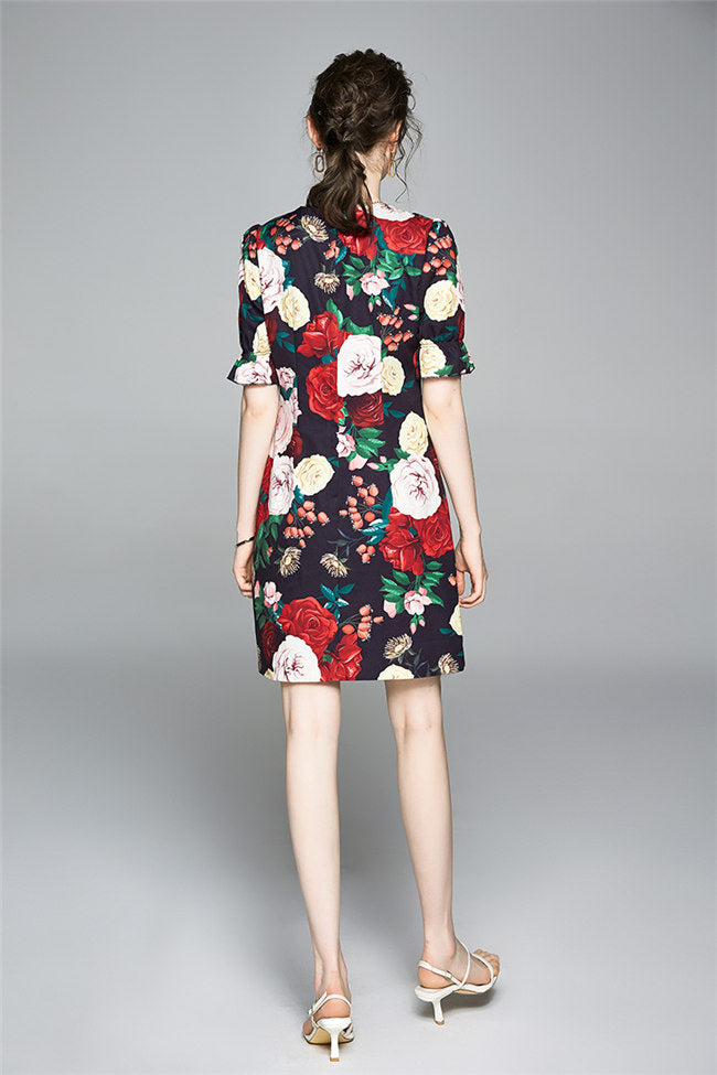 CM-DF061115 Women Elegant European Style Beads Floral Short Sleeve Bodycon Dress