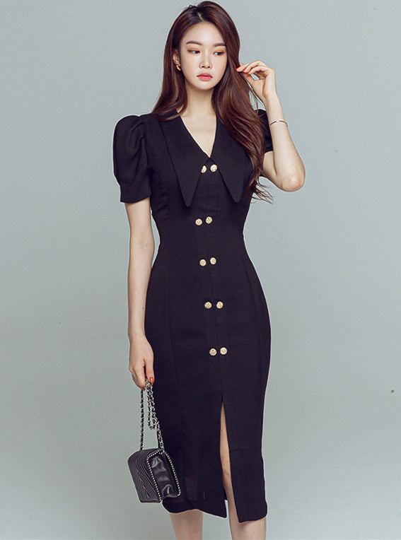CM-DF071514 Women Elegant Seoul Style Double-Breasted Bodycon Midi Dress (Available in 2 colors)