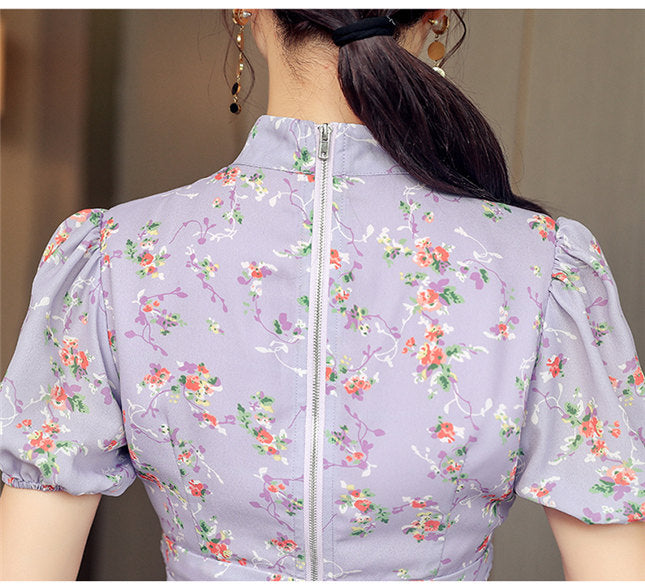 CM-SF073016 Women Lovely Seoul Style High Waist Floral Fishtail Slim Dress Set