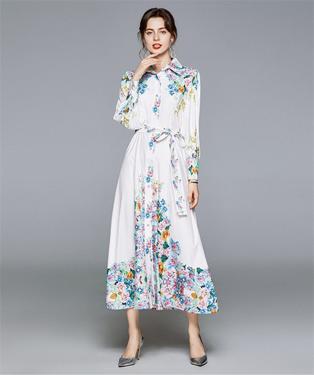CM-DF080122 Women Elegant European Style Puff Sleeve Floral Loosen Maxi Dress