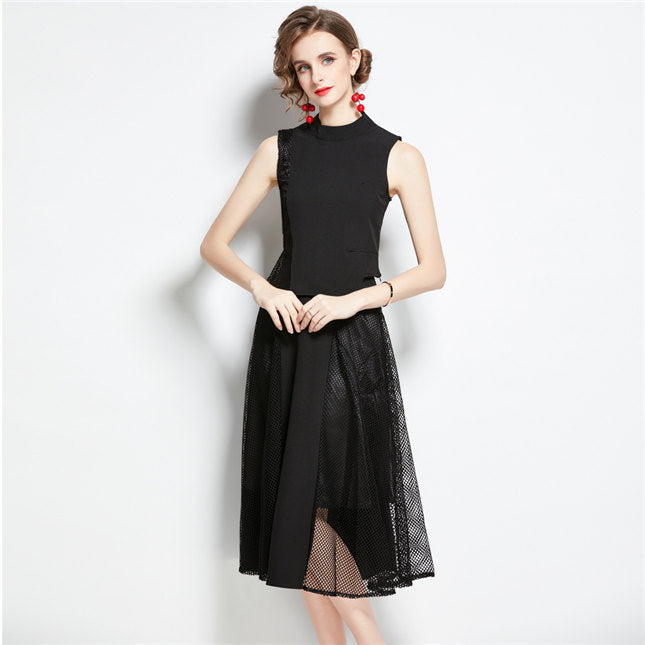 CM-SF080215 Women Elegant European Style Gauze Hollow Out Tank Dress Set