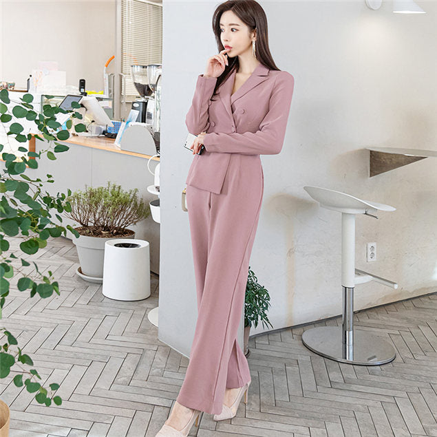 CM-JF081615 Women Elegant Seoul Style Double-Breasted Slim Long Jumpsuit