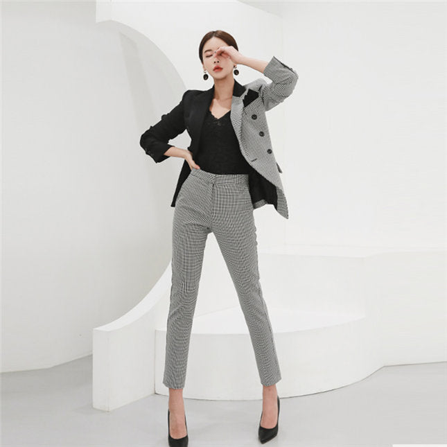 CM-SF082012 Women Elegant Seoul Style Mini Plaids Slim Leisure Suits - Set