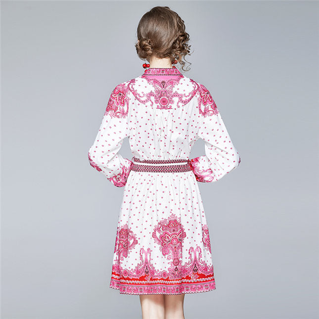 CM-DF082501 Women Casual European Style Single-Breasted Floral Long Sleeve Dress