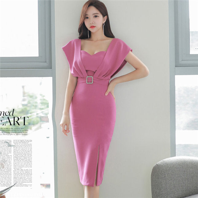 CM-DF090207 Women Elegant Seoul Style Fitted Waist Low Bust Slim Tank Dress