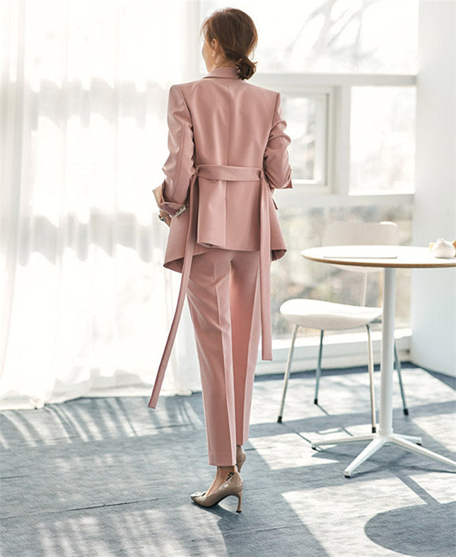 CM-SF090212 Women Elegant Seoul Style Tailored Collar Tie Waist Long Suits - Set (Available in 3 colors)