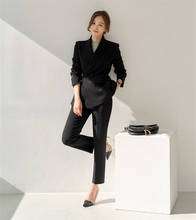 CM-SF090212 Women Elegant Seoul Style Tailored Collar Tie Waist Long Suits - Set (Available in 3 colors)