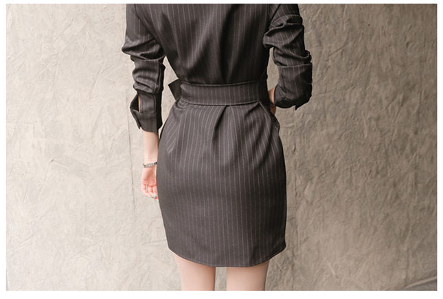 CM-DF091805 Women Casual Seoul Style Tie Waist Stripes Loosen Shirt Dress
