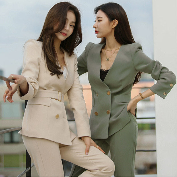 CM-SF103112 Women Elegant Seoul Style Double-Breasted Two Piece Long Suits (Available in 3 colors)