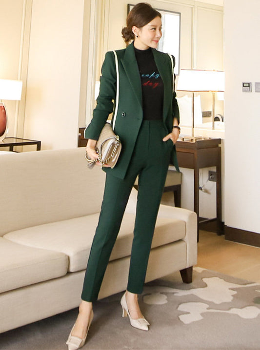CM-SF112019 Women Elegant Seoul Style Tailored Collar Slim Jacket With Long Pants - Set