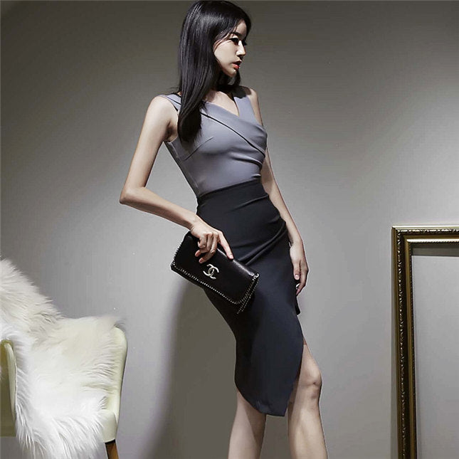 CM-DF112415 Women  Casual European Style V-Neck Sleeveless Skinny Tank Dress