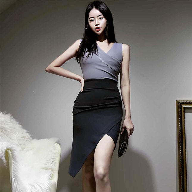 CM-DF112415 Women  Casual European Style V-Neck Sleeveless Skinny Tank Dress