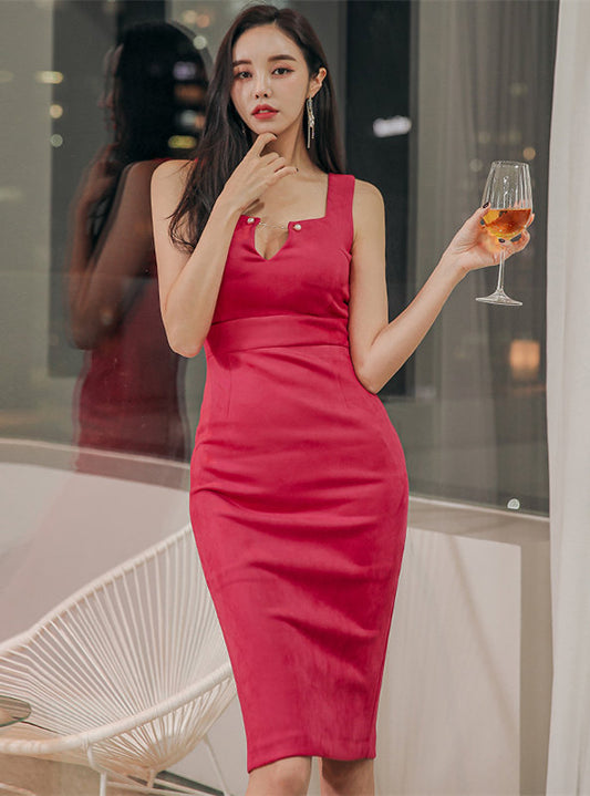 CM-DF112418 Women Retro Seoul Style Sleeveless Beads V-Neck Slim Tank Dress (Available in 2 colors)