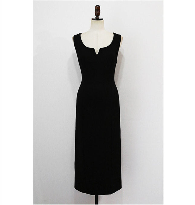 CM-DF010705 Women Elegant Seoul Style V-Neck Fitted Waist Bodycon Tank Dress - Black
