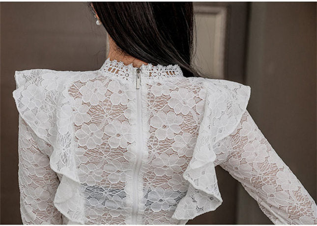 CM-SF032011 Women Elegant Seoul Style Flouncing Lace Blouse With High Waist Slim Skirt - Set