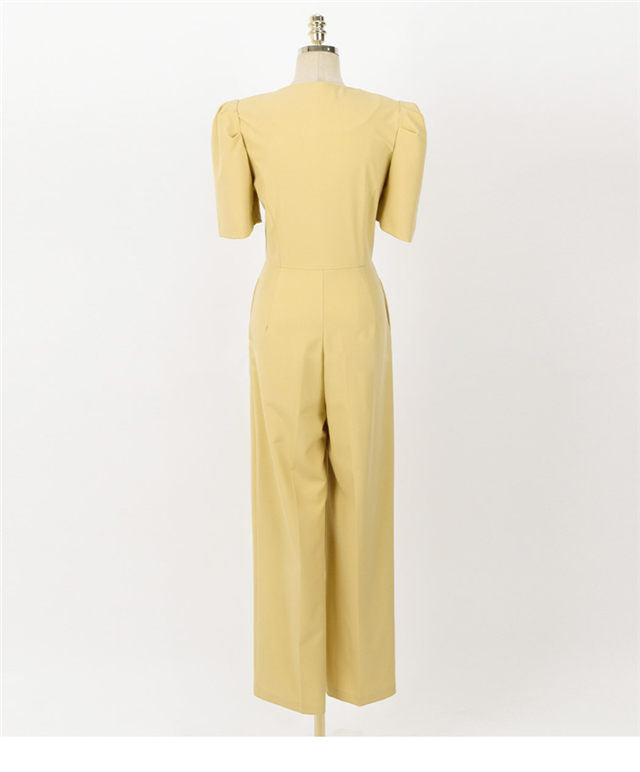CM-JF052208 Women Casual Seoul Style Double-Breasted High Waist Straight Long Jumpsuit