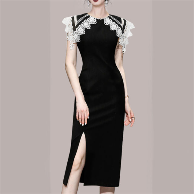CM-DF062016 Women Elegant European Style Lace Doll Collar Wraps Slim Tank Dress