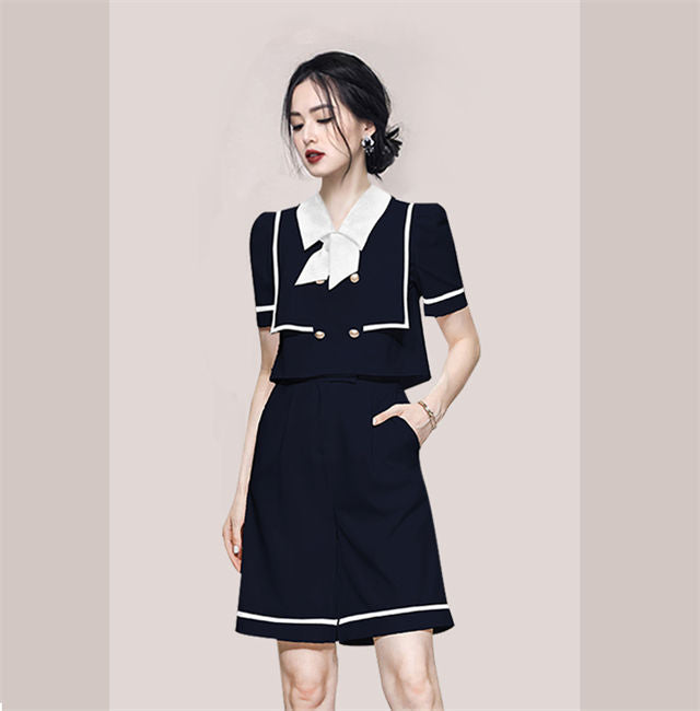 CM-SF062913 Women Eleagnt Seoul Style Bowknot Collar Double-Breasted Short Suits (Available in 2 colors)