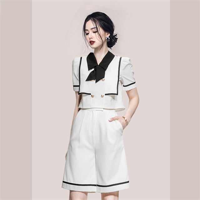 CM-SF062913 Women Eleagnt Seoul Style Bowknot Collar Double-Breasted Short Suits (Available in 2 colors)