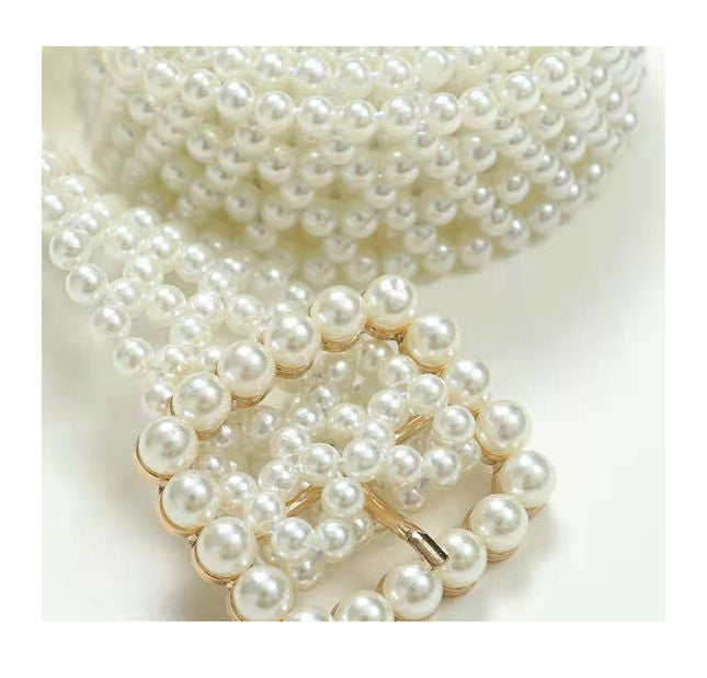 CM-DF070914 Women Elegant European Style Lace Doll Collar Pearls Belt Waist Puff Sleeve Dress