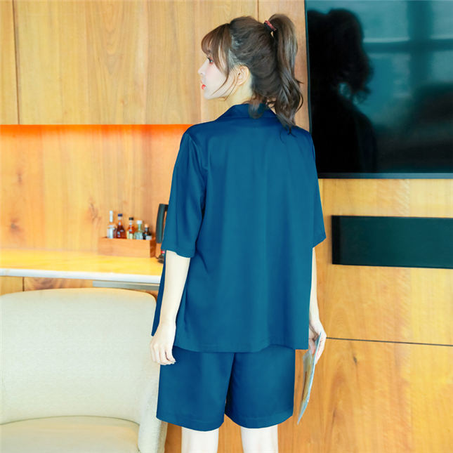 CM-SF071420 Women Casual Seoul Style Tailored Collar Pockets Jacket With Short Pants - Set