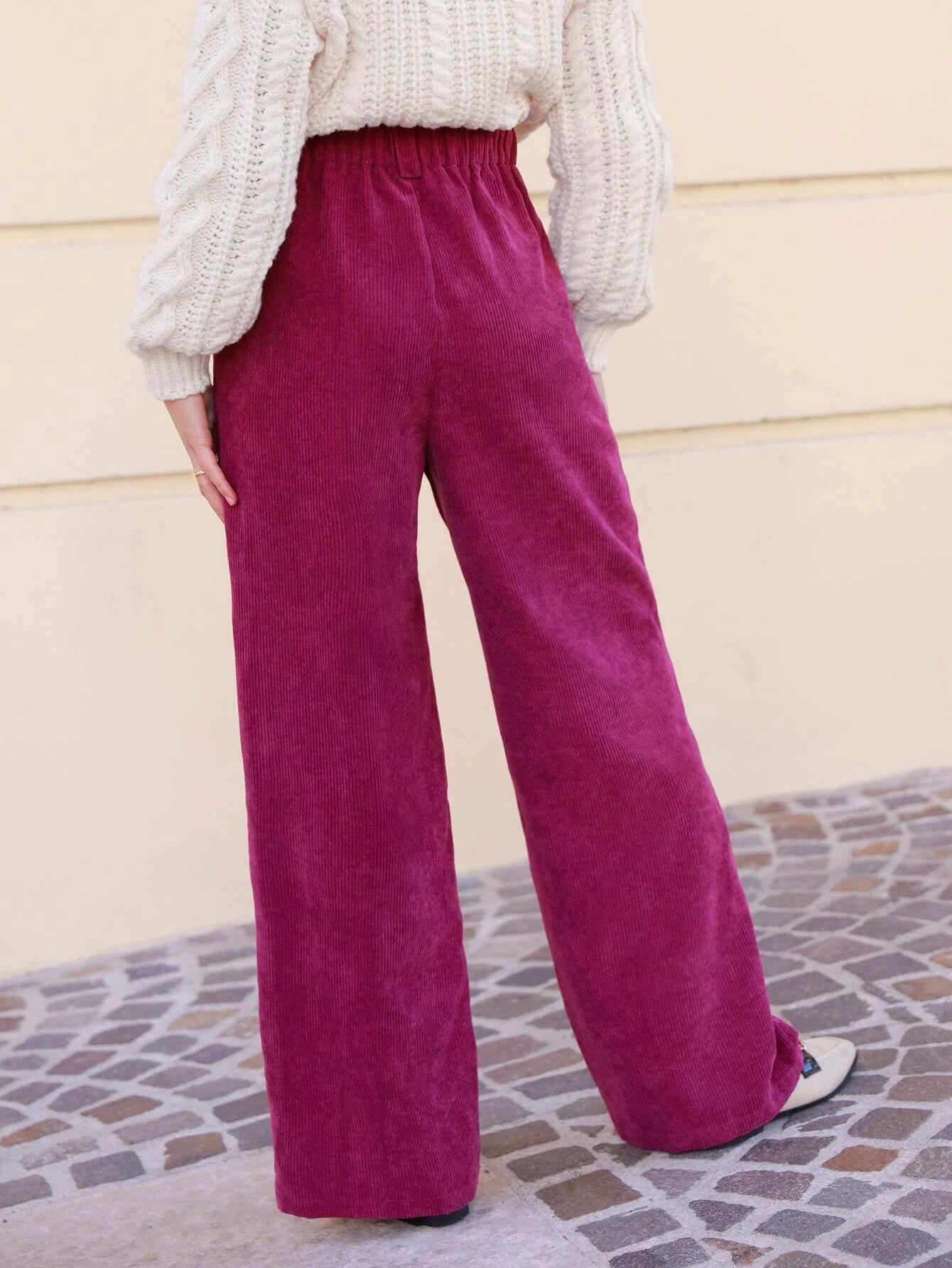 CM-BS034643 Women Casual Seoul Style High Waist Fold Pleated Corduroy Pants