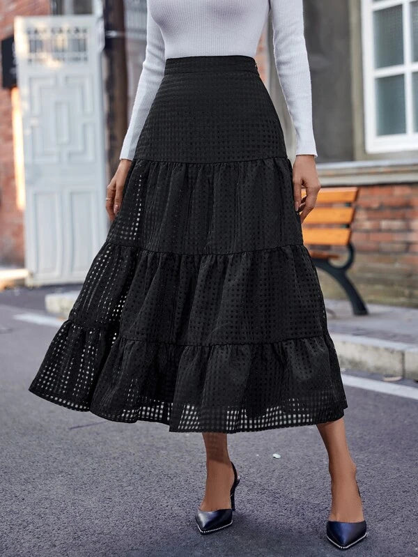 CM-BS895915 Women Elegant Seoul Style High Waist Ruffle Hem Skirt - Black