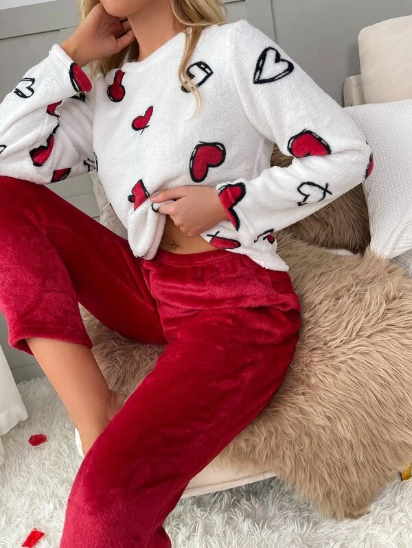 CM-LS538775 Women Trendy Seoul Style Heart Print Pajama Set